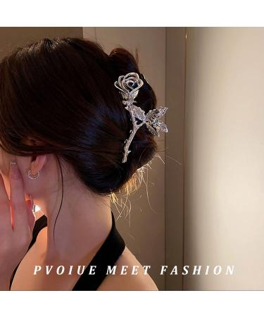 2Pcs Metallic Rose Hair Claw Clips - Medium Size Elegant Floral Barrettes for Women with Thick or Thin Hair - Strong Hold and Stylish Hair Accessory - Buy Online on SooperMarket.com