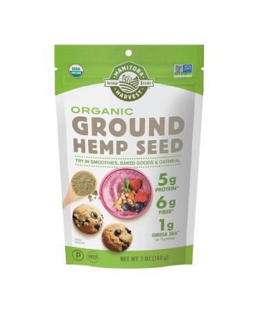 Manitoba Harvest Organic Ground Hemp Seed, 7 oz  5g Plant Based Protein, 6g of Fiber per Serving  Non-GMO Project Verified, Vegan, Keto, Paleo  Omega 3 & 6  Smoothies, oatmeal, use in baking