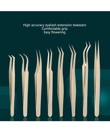 Eyeline 8-Part Eyelash Extension Tweezers Set | Steel Beauty Tools in Pearly Gold - Precision Tweezers for Lash Extensions - Buy Online on SooperMarket.com