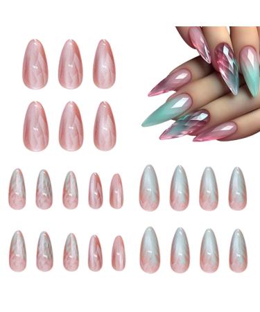 Maodom Press On Nails Medium False Nails Ombre - Cat Eye Almond Press On Nails 12 Sizes 24 Artificial Nails For Home Salon Manicure