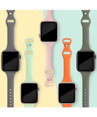 TSAAGAN 5 Pack Silicone Slim Bands for Apple Watch 38mm 42mm 40mm 44mm - Ultra-Thin Sport Strap for iWatch Series 8/7/SE/6/5/4/3/2/1 - Women Men Black/Milk Tea/White/Sand Pink/Smoke Violet - Buy Online on SooperMarket.com