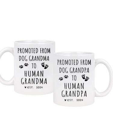 Promoted from Dog Grandparents to Human Grandparents 2024 Coffee Mug Pregnancy Announcement New Grandpa and Grandma Gift Baby Announcement Coffee Mugs