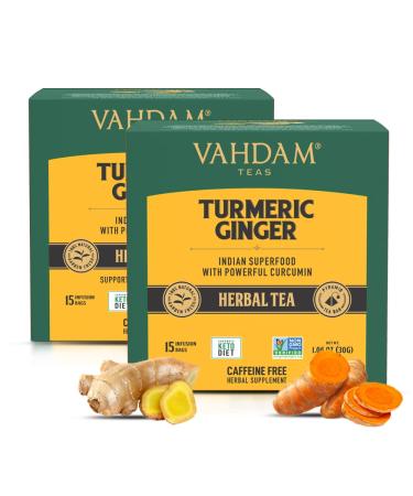 VAHDAM Turmeric Ginger Tea Bags (30 Pyramid Tea Bags) Caffeine Free Blend of 100% Real Spices - Turmeric Tea Ginger Tea | Powerful Superfood Herbal Tea