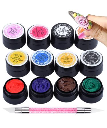 BAIYIYI 12 Color Sculpture Gel 3D Carving Gels for Nail Art Decoration Kit Creative DIY Nail Art Painting Carved Soak Off Polish Flowers Design Modeling Tool white  light yellow  pink  yellow  rose red  orange  red  purp...