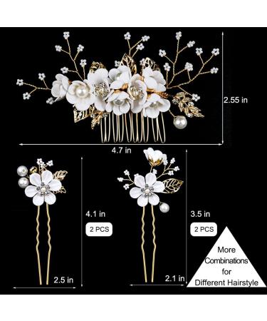 Bridal Flower Wedding Hair Pins - Crystal Pearl Clips Headpiece for Brides - Gold Hair Accessories with Rhinestone - Pure White Flower - 5 Count - Buy Online on SooperMarket.com