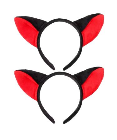Bohue 2 Pieces Fox Ears Headband Cartoon Fox Halloween Hair Hoops Plush Animal Ears and Horns Headband Halloween Costumes Cosplay Party for Girls Boys (Black)