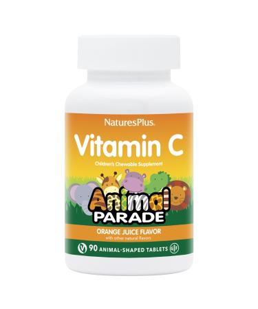 NaturesPlus Animal Parade Vitamin C Children's Chewable - Natural Orange Juice Flavor - 90 Animal-Shaped Tablets Pack of 2 - Vegan Vegetarian Gluten Free - 90 Total Servings