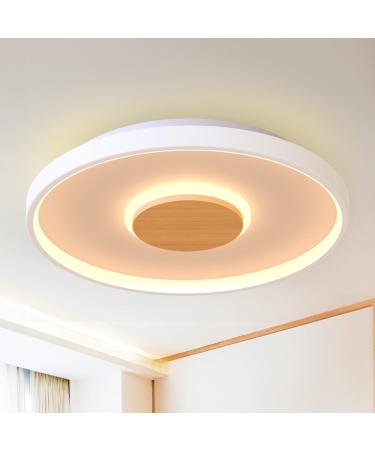 Luolong led ceiling lamp dimmable wood ceiling lamp around 40cm bedroom lamp 3000-6000K modern white ceiling lamp led wood living room lamp children's room study wood ceiling lights with remote control 40cm wood color