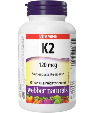 Webber Naturals Vitamin K2 120 mcg 75 Capsules MK-7 Formula Helps Support Bones Vegan - Buy Online on SooperMarket.com