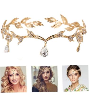 Rhinestone Leaf Headband Golden Wedding Head Chain with Teardrop Crystal Leaf Hair Vine - Buy Online on SooperMarket.com