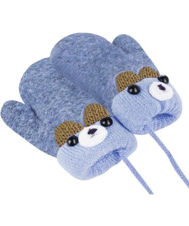 Cute Cartoon Kids Knitted Gloves with String | Winter Warm Mitten Gloves for Boys & Girls - Blue - Buy Online on SooperMarket.com