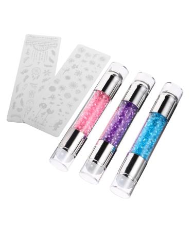 minkissy 3 Sets Double-headed Silicone Stamp Manicure Supplies Nail Stamp Tool Kit Nail Art Stencil Double-end Nail Art Stamper Manicure Tools Double-end Nail Stamper Acrylic Nail Polish 12x4cm As Shown
