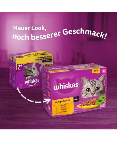 Whiskas 7+ Cat Food Poultry Selection in Sauce - 12x85g (4 Packs) | High-Quality Wet Food for Senior Cats | Shop Internationally - Buy Online on SooperMarket.com