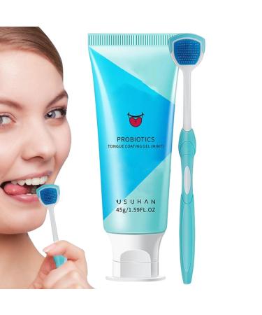 Virtcoy tongue cleaning gel |Natural organic tongue cleaning gel with cleaning brush |Ergonomic tongue cleaner-burst set removes bad breath stains and deposits