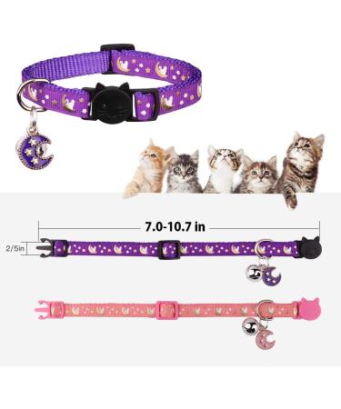 2PCS Glow in The Dark Breakaway Cat Collars with Bell - Adjustable Kitten Collars in Purple+Pink - Buy Online on SooperMarket.com