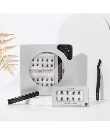LASHVIEW DIY Eyelash Extension Kit | Natural Pre-cut Cluster Lashes with Glue and Tweezers | Synthetic, Reusable, Featherlight | MY DAY Mix 12/14mm - Buy Online on SooperMarket.com