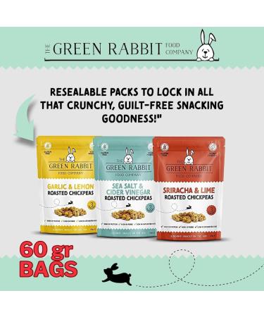 The Green Rabbit Gluten Free Roasted Chickpeas 3 Flavour Variety Pack - Healthy Snacks High in Plant-Based Protein & Fibre - Low in Fat Sugar & Calories - Vegetarian & Vegan Friendly - 6 Packs x 60g - Buy Online on SooperMarket.com