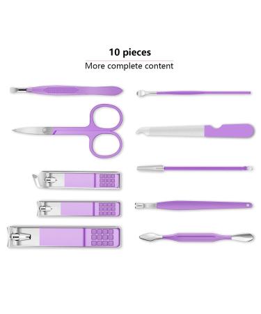 10pcs Professional Stainless Steel Manicure Pedicure Set for Travel - Violet - Buy Online on SooperMarket.com