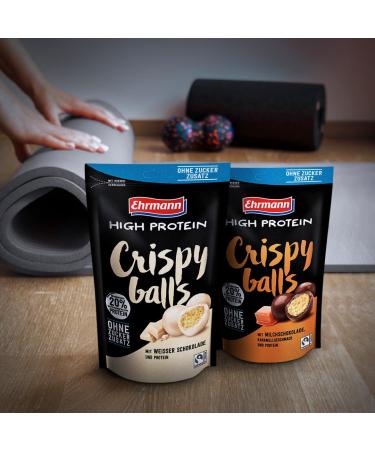 Ehrmann High Protein Crispy Balls - Sugar-Free Milk Chocolate & Fairtrade Cocoa | 12 x 55g Grain Snacks for Healthy Energy - Buy Online on SooperMarket.com