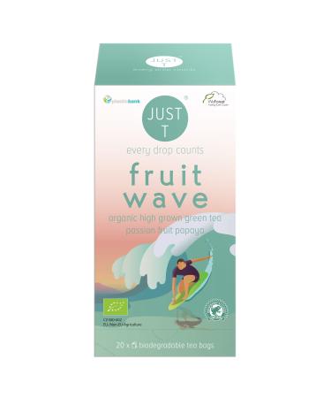 Just t fruit wave double chamber bag (20 PCs) |Organic green tea - combined with Papaya and Maracuja |Biologically degradable tea bag - biological highland sheet tea for all tea lovers