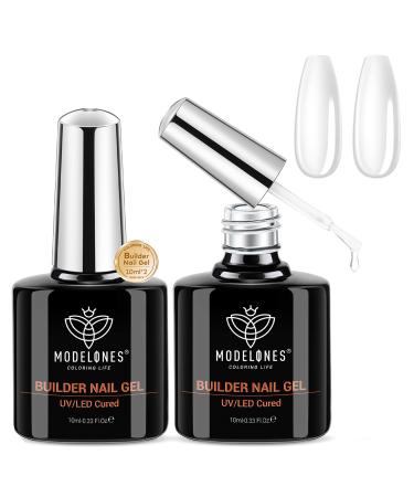 Modelones Builder Nail Gel Set 2 Pcs 10ml Clear Gel Builder for Nail Thickening Nail Strengthener Apex Building Extension Gel Rhinestone Nail Glue Gel in a Bottle LED Nail Lamp Cured Hard Gel 2 Pcs 10ml Clear Builder Gel