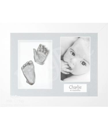 BabyRice Baby Casting Kit with White 12x9 Shadow Box Display Frame Silver Paint for Hand Foot Casts (Light Grey/White) Light Grey / White
