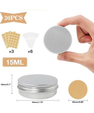 Veuwolm 30-Piece Aluminum Cocks Set - Travel Cream Boxes with 72 Round Stickers Empty Lip Balm Cans for Cosmetics 15ml Silver - Buy Online on SooperMarket.com