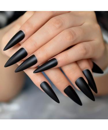 24pcs Extra Long Matte Black False Nails - Full Coverage Reusable & Long Lasting - International Shipping Available - Buy Online on SooperMarket.com