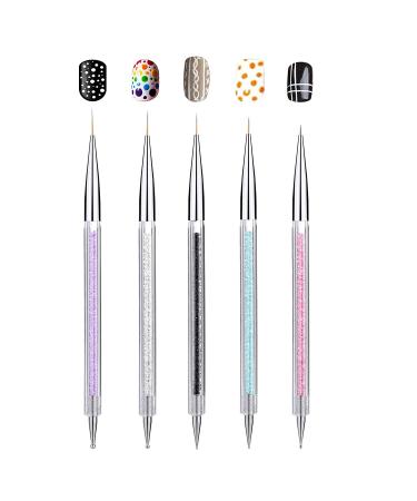 Voarge 5Pcs Two Way Nail Dotting Pen Marbleizing Tool Set Manicure Drill Drawing Nails Brush Pen Double Ended Dotting Tools Set Nail Dotting Painting Drawing Pens