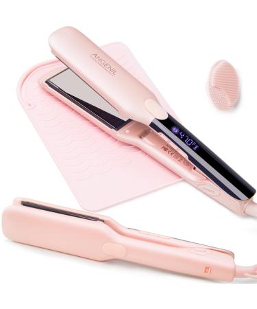 ANGENIL Pro Titanium Flat Iron Hair Straightener 1.75" Wide Salon Grade Dual Voltage Straightening and Curler 2-in-1 with Heat Resistant Silicone Mat Adjustable Temp 240 F-470 F 15s Fast Heating 1.75 Inch