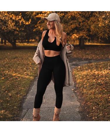 QINSEN Ribbed Seamless Crop Tank & High Waist Yoga Leggings Set - Large Black - Buy Online on SooperMarket.com