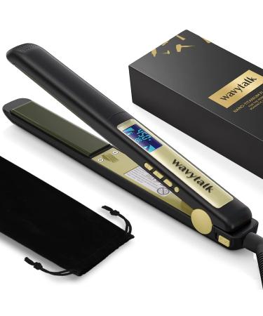 Wavytalk Pro Titanium Flat Iron 2 In 1 Hair Straightener and Curling iron 170 -450 Faster Heating Up Convenient Hair Tools with Dual Voltage LCD Display Matt Black