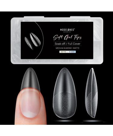 Modelones nail tips 500 pieces-Full cover nail tips set soft gel tips set pre-shaped matt pmma resin nail tip artificial nails for gluing nail art diy 10 sizes medium almond 500PCs mat