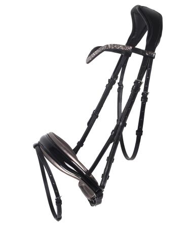 QHP Swedish Bridle Lupine Leather Browband with Rhinestone Splinters (Thoroughbred black/grey) Thoroughbred black/grey