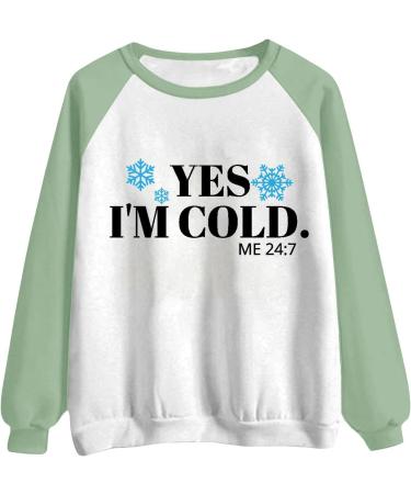 oelaio Women's Casual Crewneck Sweatshirt Loose Long Sleeve YES I M Still Freezing ME 24:7 Sweatshirts Baggy Hide Belly Army Green - Buy Online on SooperMarket.com