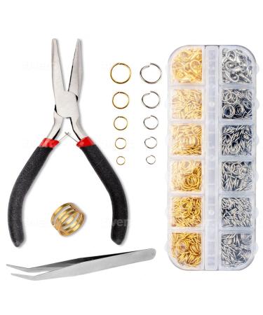 Anzlah Open Jump Rings and Lobster Clasps Jewelry Fixing Kit (1200 pcs Gold and Silver) with a Bent Nose Jump Ring Pliers  Tweezers  and a Jump Ring Opener (O Rings for Jewelry Making)
