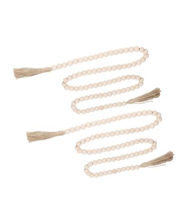 Wooden Bead Garland with Tassels 16mm Rustic Style Attractive Decoration Hemp Rope Boho Beads Farmhouse 2 Pack