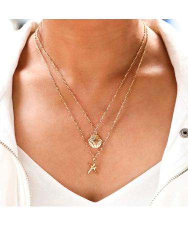 Yalice Layered Starfish Necklace - Boho Shell Jewelry for Women & Girls | Gold International Shipping - Buy Online on SooperMarket.com