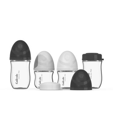 Gulicola Natural Glass Baby Bottle Newborn Gift Set 3 oz and 5 oz with Extra Slow Flow & Slow Flow Nipple 0-3 Months 4 Pack Black/White Unisex Gift set 4 pcs Classic