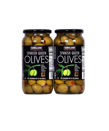 Kirkland Signature Pimento Stuffed Spanish Queen Olives 21 oz. Jars x 2 Jars