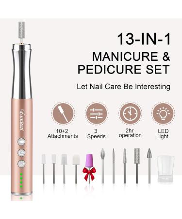 Professional Manicure Pedicure Nail Drill Kit - Cordless Electric Nail File 10 Bits & Bands LED Light 3 Speed Nail Care Tools for Home & Salon - Buy Online on SooperMarket.com
