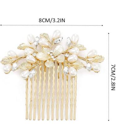 Runmi Bride Wedding Hair Combs Gold Headpieces Pearl Bridal Hair Accessories Leaf Hair Piece for Women and Girls (Gold) - Buy Online on SooperMarket.com