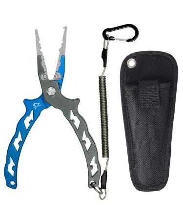 Piscifun Fishing Pliers with Split Rings, Ultralight Aluminum Fishing Tackle Pliers with Tungsten Steel Braid Cutters, Sheath and Lanyard, Fish Hook Remover, Saltwater & Freshwater Blue