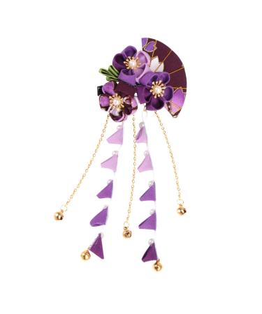 FRCOLOR Japanese Hair Clips  Kimono Flower Hair Pins Kimono Hair Accessories Bridal Kanzashi Hair Ornament for Women Girls (Purple)