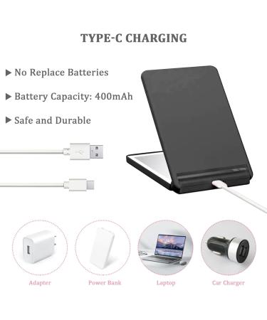 Compact Makeup Mirror Magnifying Mirror with Light Foldable 2-Sided Light Up Travel Mirror USB Rechargeable Compact Mirror 1X and 2X Makeup LED Mirror (Black) - Buy Online on SooperMarket.com