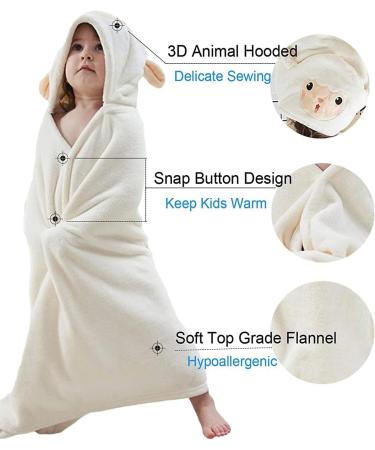 Gneliwm Baby Hooded Bath Towel Swaddle Wrap Blanket - Ultra Soft Coral Velvet Poncho for Newborns - White Sheep Design - Buy Online on SooperMarket.com