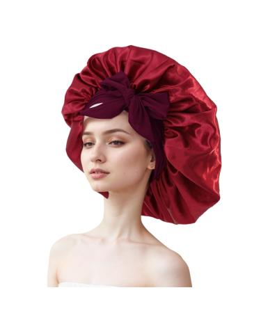 BEALIFE Soft Satin Ribbon Round Hat Children S Hair Protection Protects Hair And Is Versatile Life Helper. Has Loose Straps Wine red