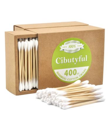 Cibutyful Cotton Swabs 400 count Double Round Tips Cotton Swabs With Strong wooden Sticks Ear Swabs Cotton Sticks with 3.0 Inch Bamboo Stick