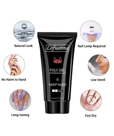Lofuanna Poly Nail Gel Set - 60ml Dark Nude Nail Extension Kit | All-in-One Nail Gel Kit with Slip Solution Brush & Forms | Perfect for Beginners - Nail Art Design - Buy Online on SooperMarket.com
