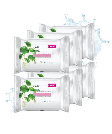 Epielle Makeup Remover Cleansing Tissues | Removes Makeup and Mascara | Alcohol-Free | Cica | 30 count - Value 6 Pack 30 Count (Pack of 6)